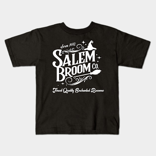 Salem 1692 Broom Company Witch Witchcraft Kids T-Shirt by Mellowdellow